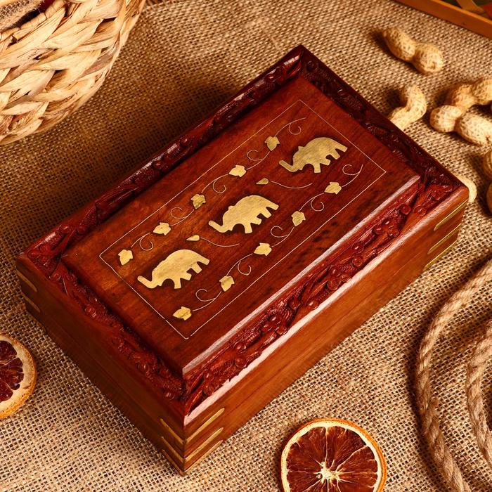 Шкатулка дерево "Слоники" 20х13х6 см