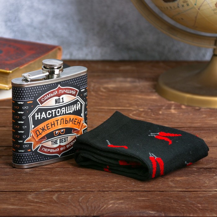Подарочный набор "Настоящий джентльмен", фляжка 180 мл, носки