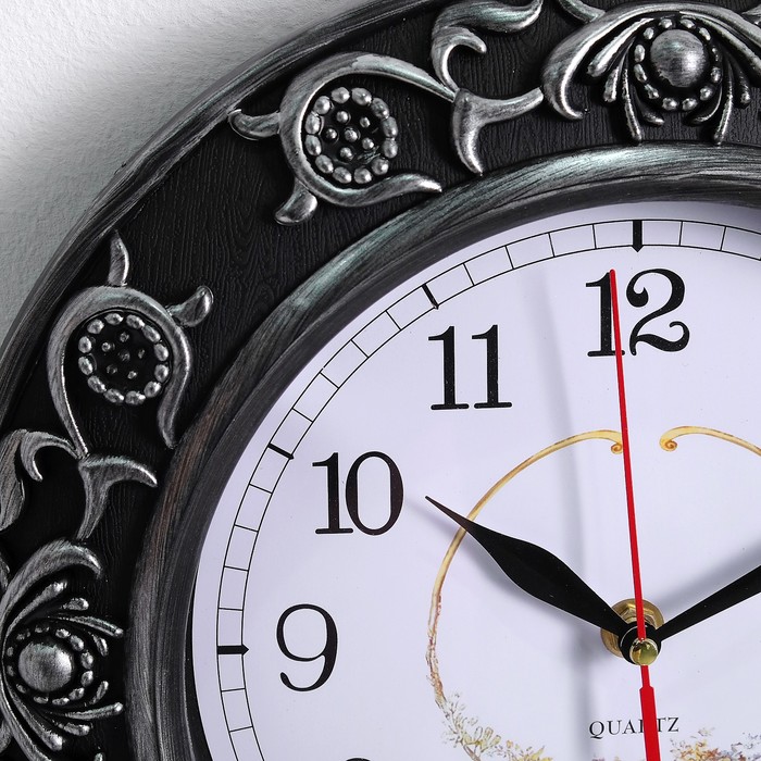 Часы настенные серия Ретро, круг, рама чёрная+серебро d=30см