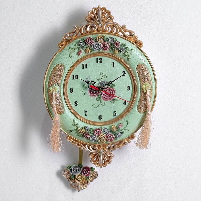 Часы настенные, серия Маятник «Розы и ажур», 20х28 см