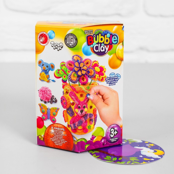 Набор 3в1 "ВАЗА BUBBLE CLAY" слепи вазу, магнит, картину с шариковым пластилином BBC-V-04