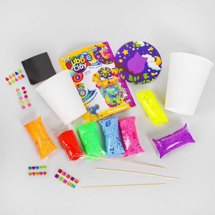 Набор 3в1 "ВАЗА BUBBLE CLAY" слепи вазу, магнит, картину с шариковым пластилином BBC-V-04