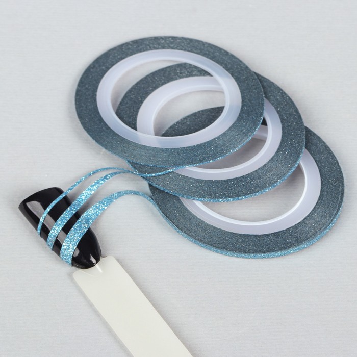 Лента фольгированная клеевая для ногтей "Блёстки", 3шт, 1/2/3мм, 18м, цвет голубой