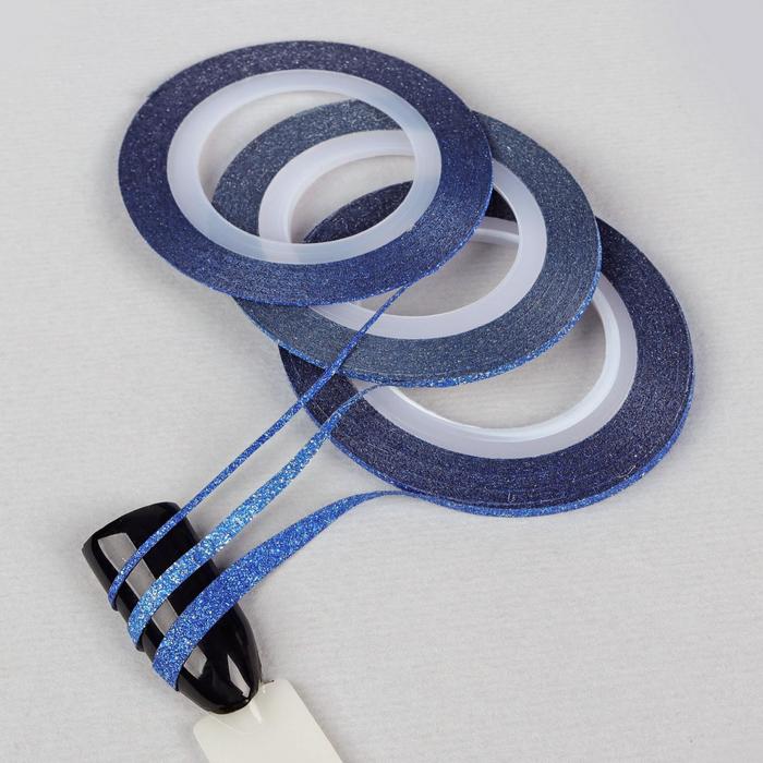 Лента фольгированная клеевая для ногтей "Блёстки", 3шт, 1/2/3мм, 18м, цвет синий