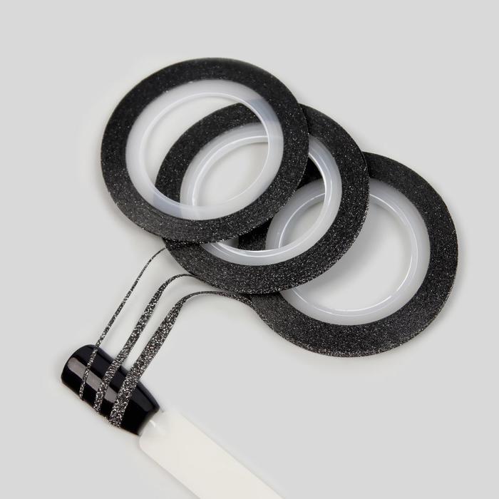 Лента фольгированная клеевая для ногтей "Блёстки", 3шт, 1/2/3мм, 18м, цвет чёрный