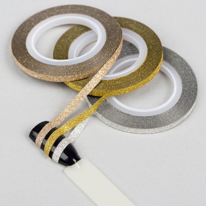 Лента фольгированная клеевая для ногтей "Блёстки", 3шт, 3мм, 18м, цвет бронзовый/серебристый/золотой