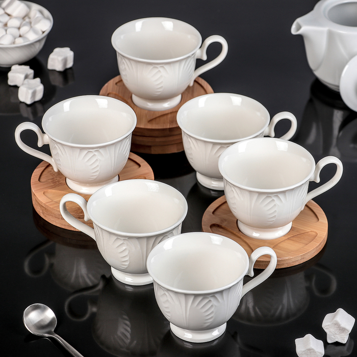 Набор чайный "Эстет", 12 предметов: 6 чашек 220 мл, 6 деревянных блюдец