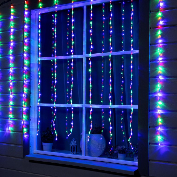 

Гирлянда «Водопад» 2 × 1.5 м, IP44, прозрачная нить, 400 LED, свечение мульти, 8 комбинаций режимов, 220 В