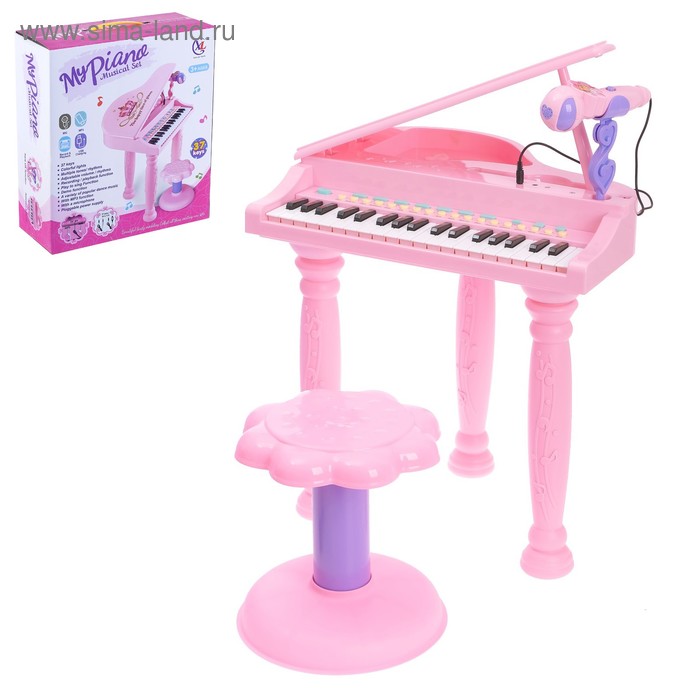 пианино розовая мечта с микрофоном и стульчиком световые и звуковые эффекты Пианино «Розовая мечта» с микрофоном и стульчиком, световые и звуковые эффекты