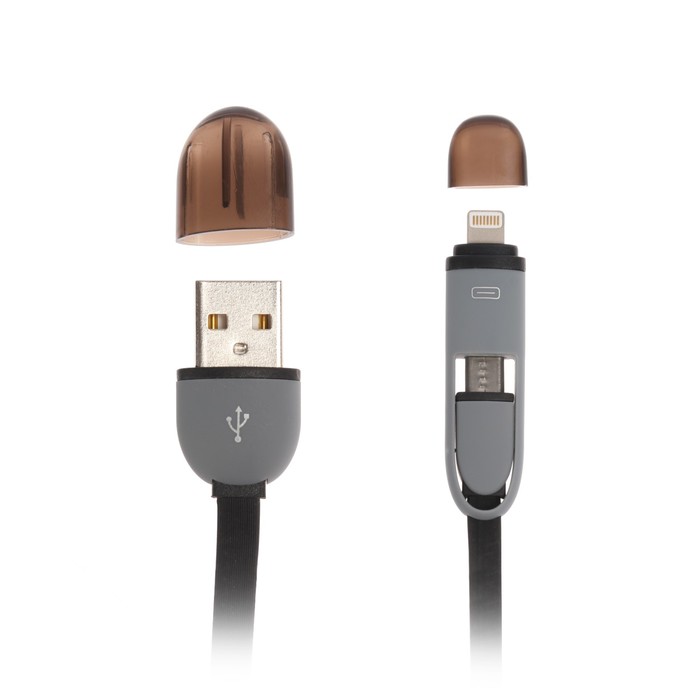 Кабель BLAST BMC-310, USB2.0-microUSB+Lightning 8pin (iPhone), 1 м, плоский, черный