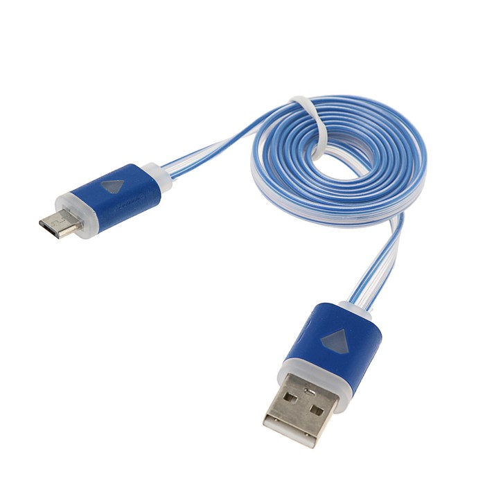 Кабель BLAST BMC-510, USB2.0-microUSB, 1 м,разъемы и провод с подсветкой,голубой (кристалл)