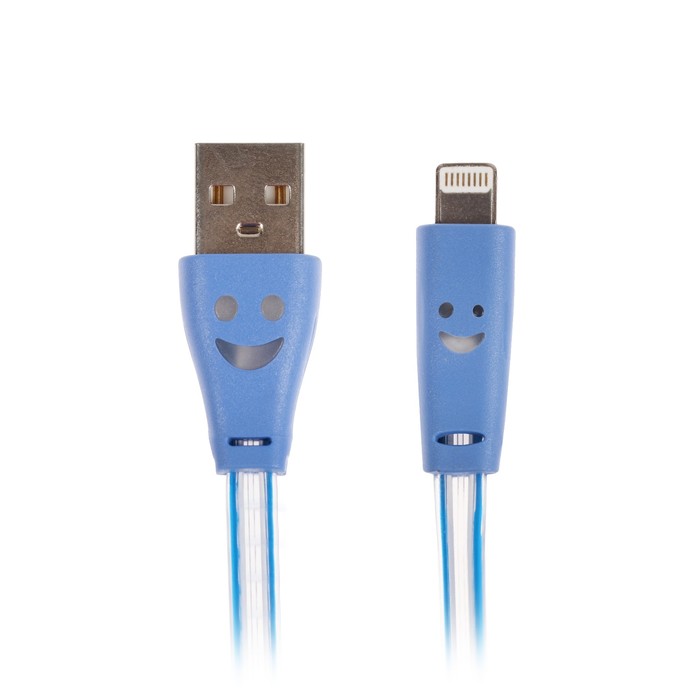 Кабель BLAST BMC-512, USB2.0-Lightning 8pin (iPhone), 1 м, с подсветкой, голубой (смайлик)