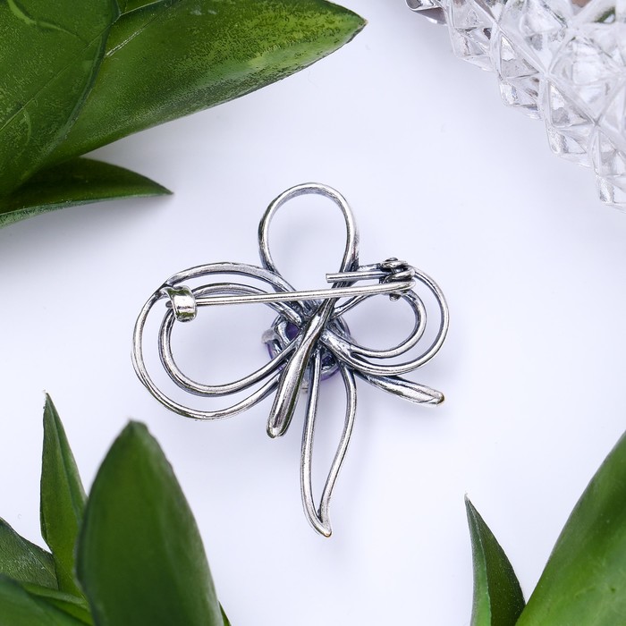 Брошь "Фианит" бант, цвет лавандовый