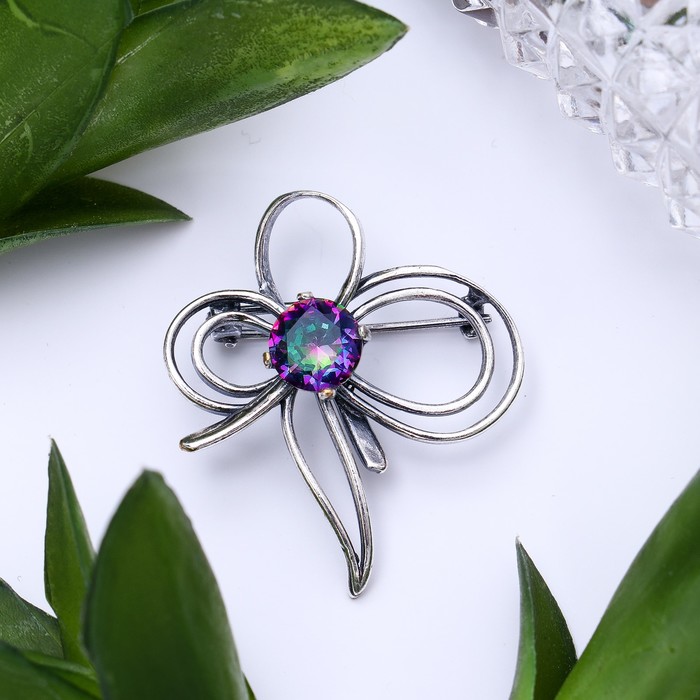 Брошь "Мистик топаз" бант, посеребрение