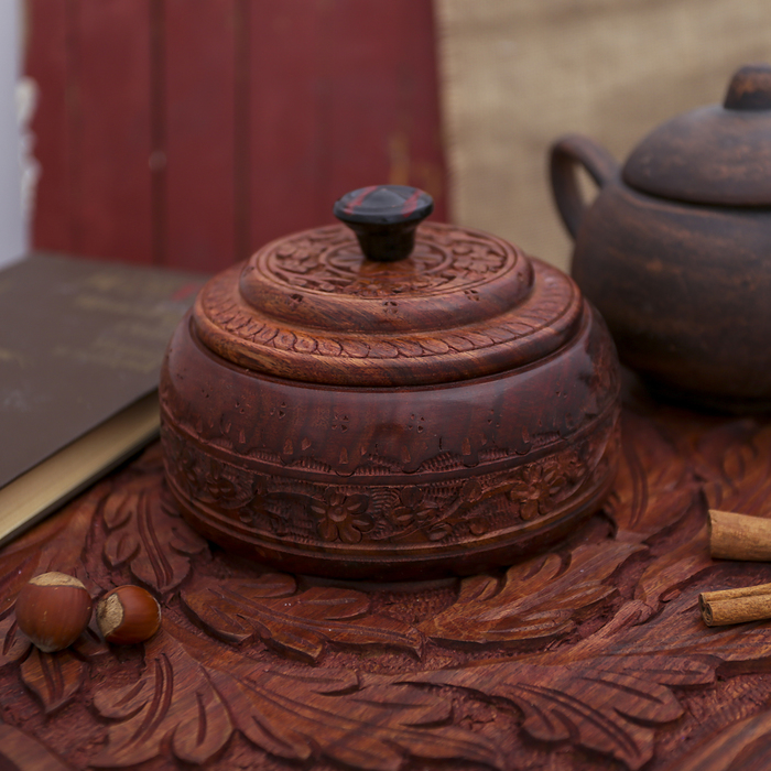 Чаша дерево с крышкой "Путь" 14х14х7,5 см