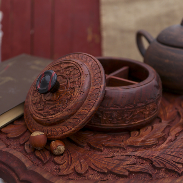 Чаша дерево с крышкой "Путь" 14х14х7,5 см