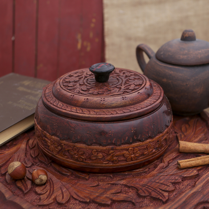 Чаша дерево с крышкой "Фантазия" 17х17х8 см