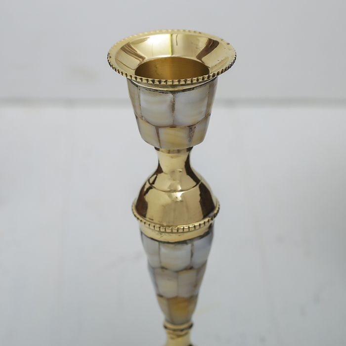 Подсвечник латунь с перламутром "Замок" на 1 свечу 7,5х7,5х17 см