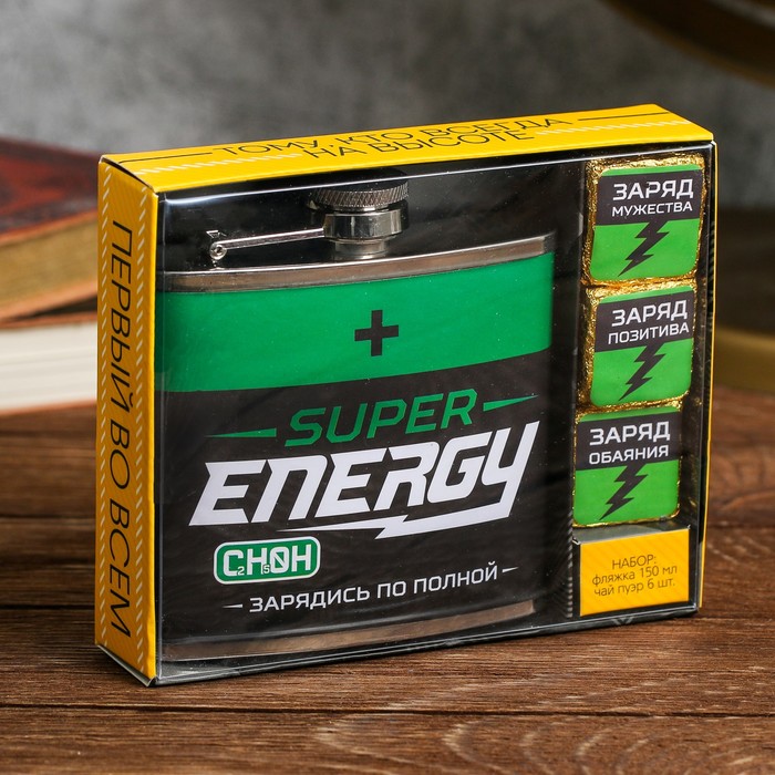 Подарочный набор "Зарядись", фляжка 150 мл, пуэр 30 гр