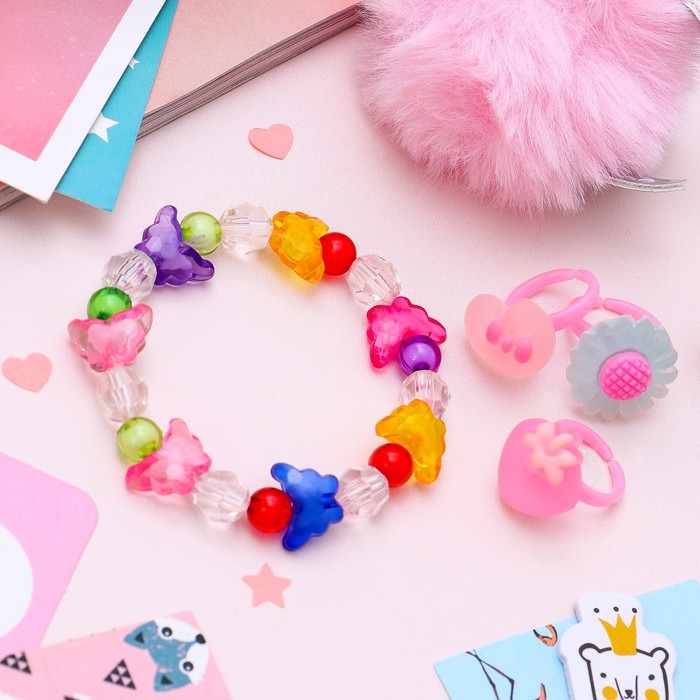 Набор детский "Выбражулька" 4 предм: 3 кольца, браслет, форма МИКС, цвет МИКС