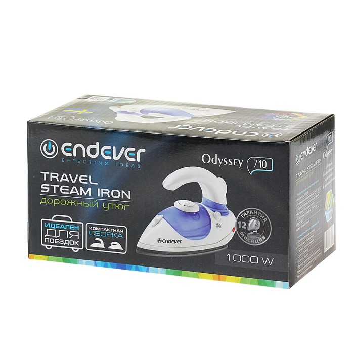Утюг Endever Odyssey 710, 1000 Вт, дорожный, тефлоновое покрытие, голубой