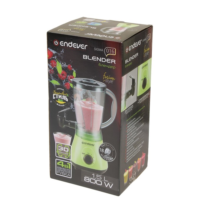 Блендер Endever Sigma-016, 800 Вт, 1.5 л, 4 режима, зеленый