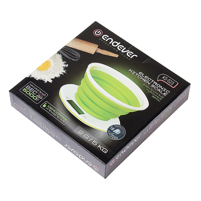 Весы кухонные Endever KS-523, электронные, до 5 кг, зеленые