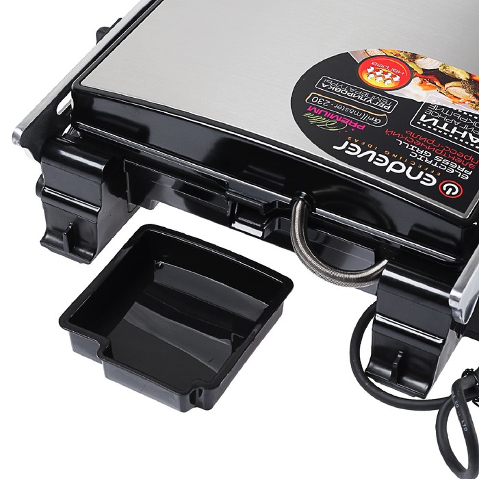 Электрический пресс-гриль Endever Grillmaster 230, 2400 Вт, антипригарное покрытие, серый