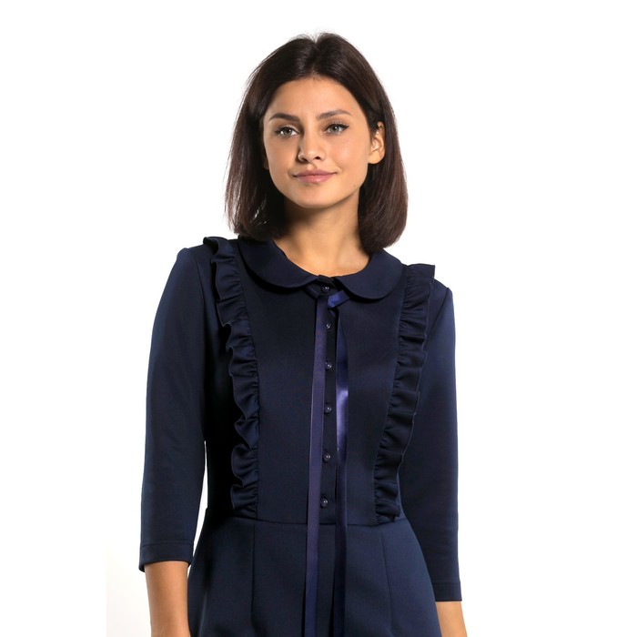 Платье женское с рюшами, размер 46, цвет тёмно-синий