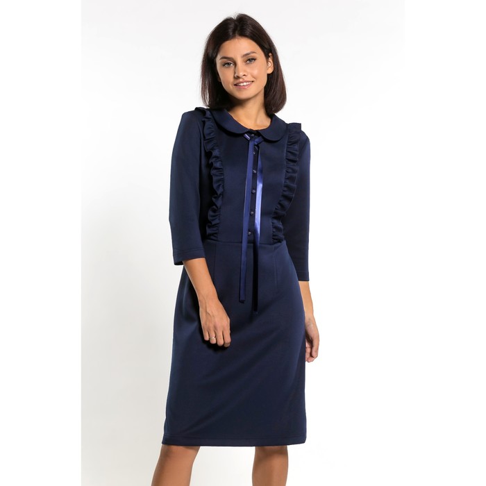 Платье женское с рюшами, размер 52, цвет тёмно-синий