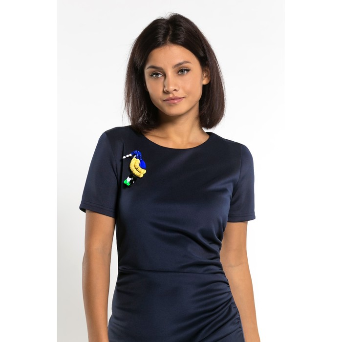 Платье женское с драпировкой сбоку, размер 44, цвет тёмно-синий