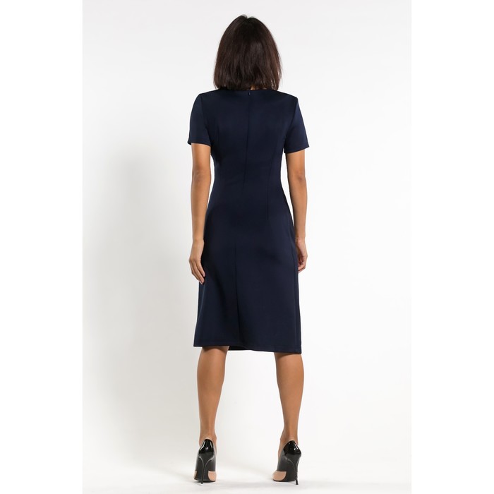 Платье женское с драпировкой сбоку, размер 52, цвет тёмно-синий