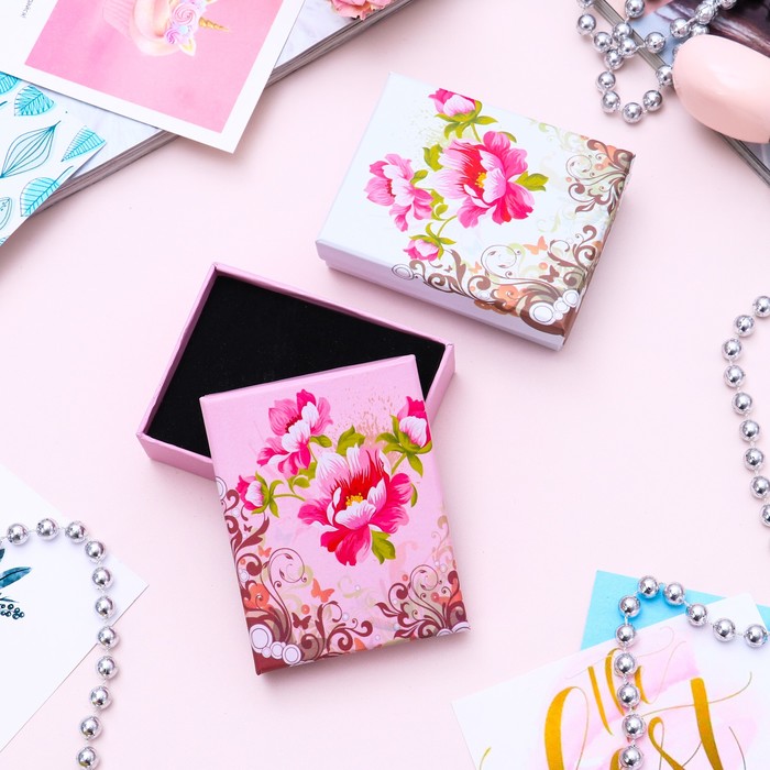 Коробочка подарочная под серьги, кулон, кольцо "Роуз" 9*7*3см, цветная