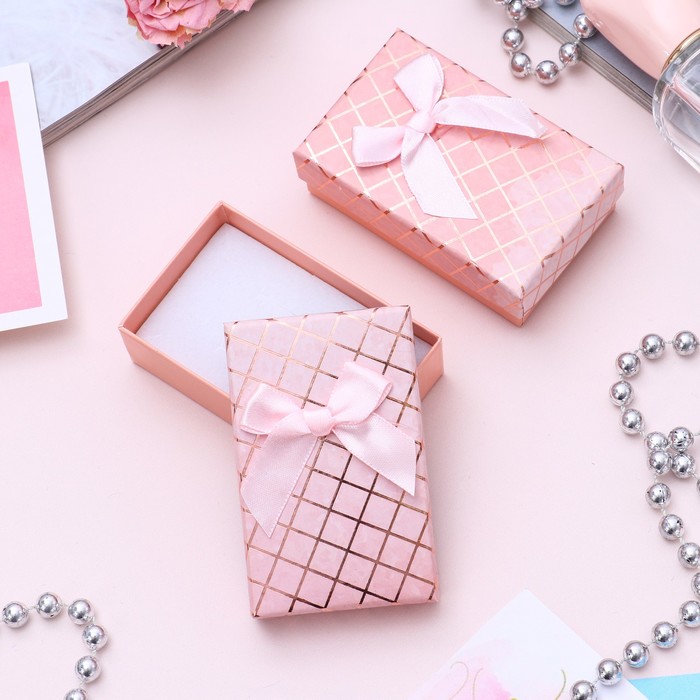Коробочка подарочная под кулон,серьги,кольцо "Клетка перелив" 8*5*2,5см, цвет розовый