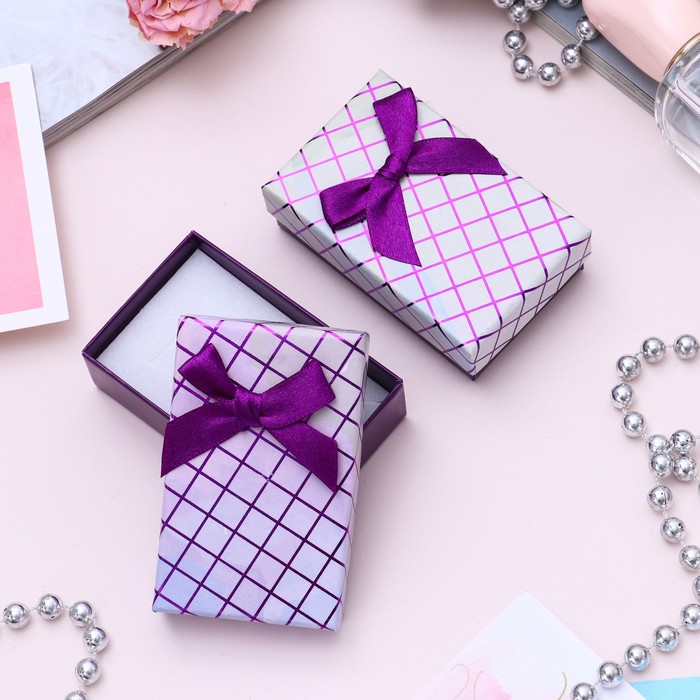 Коробочка подарочная под кулон,серьги,кольцо "Клетка перелив" 8*5*2,5см, цвет фиолетовый