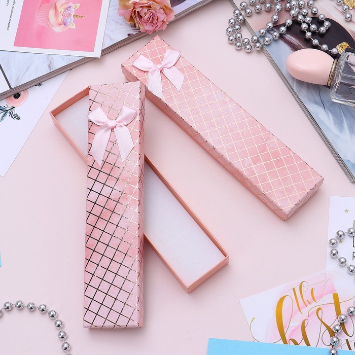 Коробочка подарочная под цепочку/браслет/часы "Клетка перелив" 20,5*4,5*2,3см, цвет розовый 373971