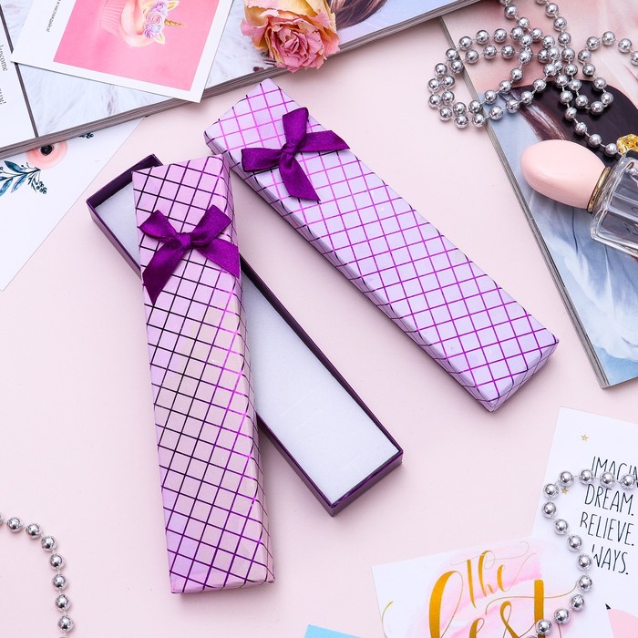 Коробочка подарочная под цепочку/браслет/часы "Клетка перелив" 20,5*4,5*2,3см, цвет фиолетовый