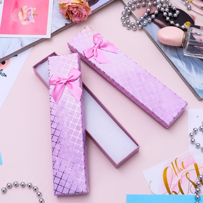 Коробочка подарочная под цепочку/браслет/часы "Клетка перелив" 20,5*4,5*2,3см,цвет малиновый 37397