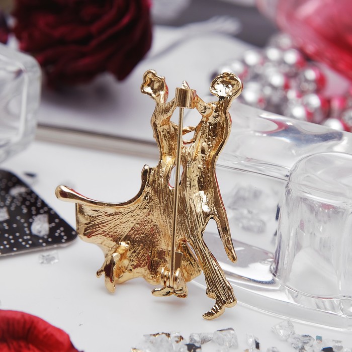 Брошь "Танго", цвет красно-черный в золоте