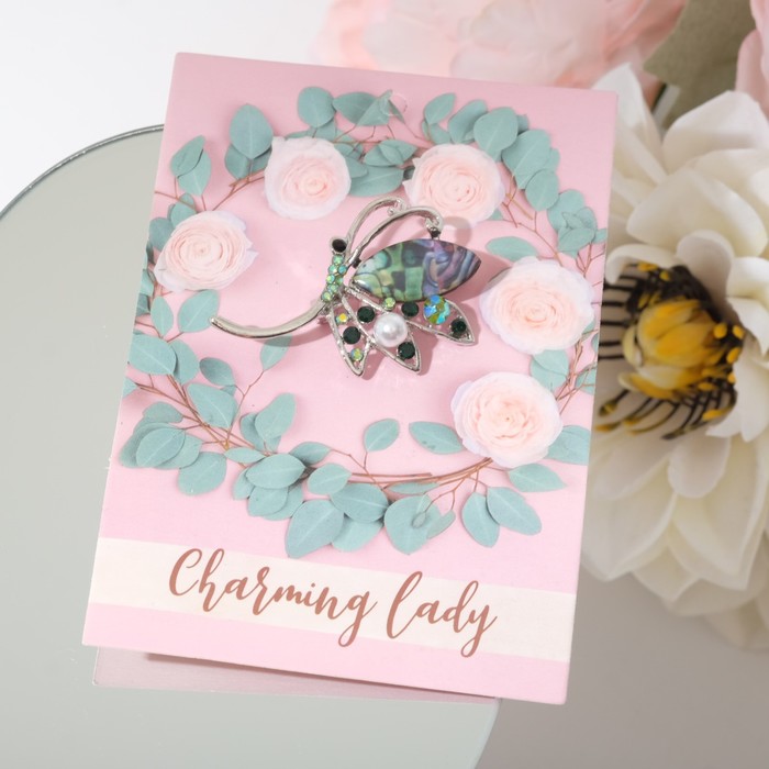 Брошь "Бабочка" мотылек, цветная в серебре