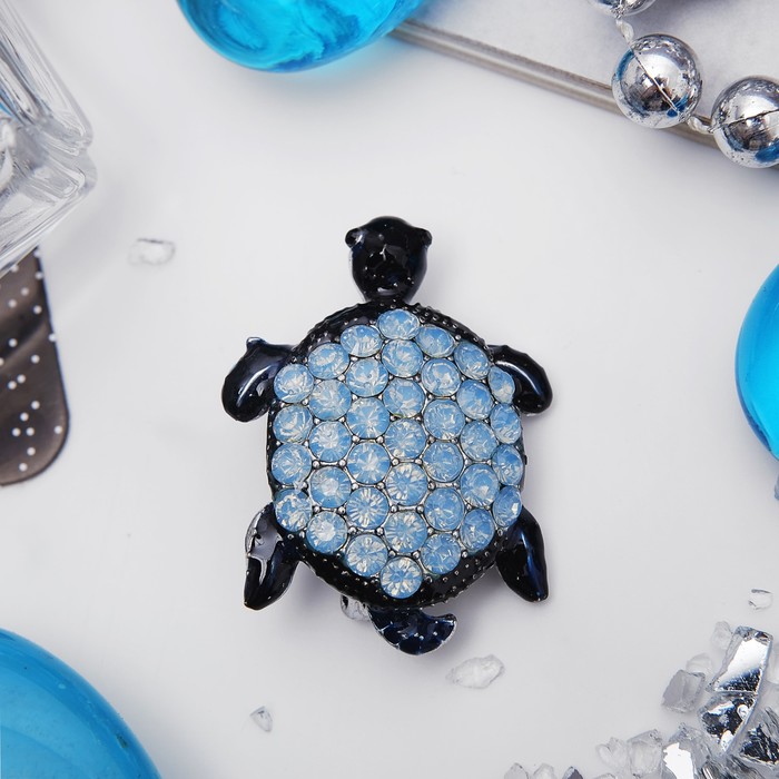 Брошь "Черепашонок", цвет розово-голубой в чернёном серебре
