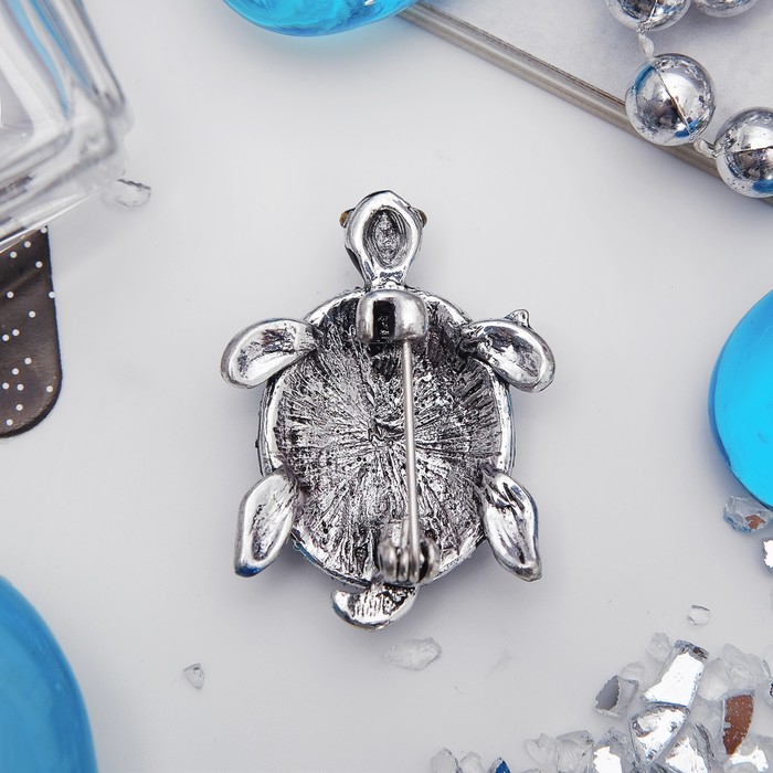 Брошь "Черепашонок", цвет розово-голубой в чернёном серебре