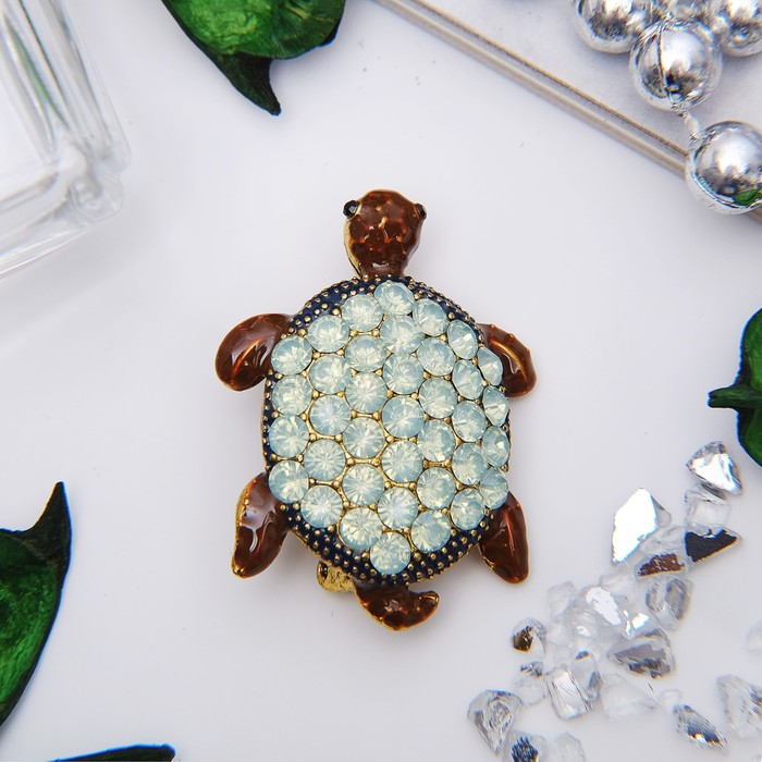 Брошь "Черепашонок", цвет зелёно-коричневый в чернёном золоте