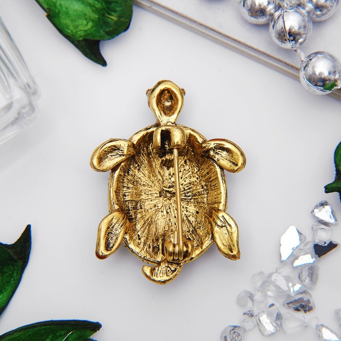 Брошь "Черепашонок", цвет зелёно-коричневый в чернёном золоте