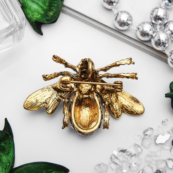 Брошь "Муха" с брюшком, цвет сиренево-зеленый в черненом золоте