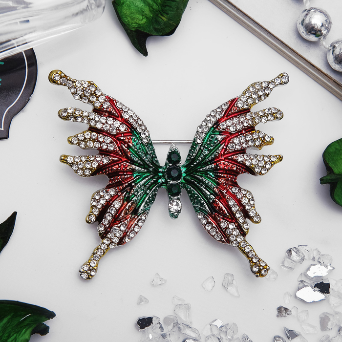 Брошь "Бабочка" монарх, цвет желто-зеленый в в серебре