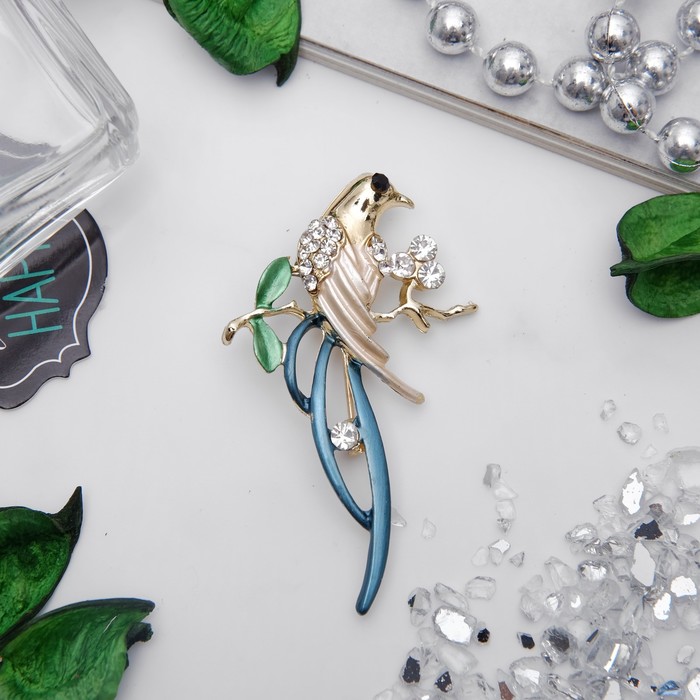 Брошь "Птица" голубка, цветная в золоте