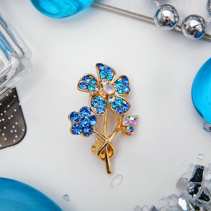 Брошь "Цветы" незабудки, цвет синий в золоте