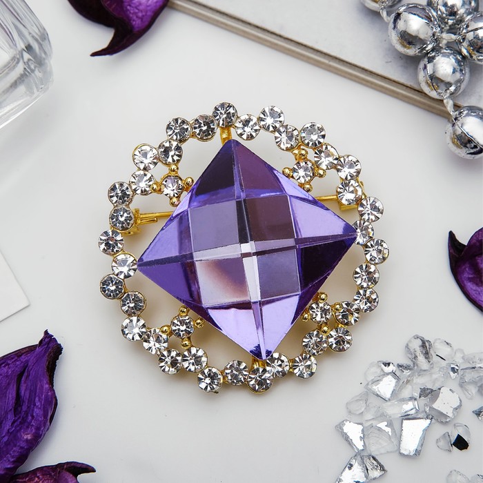 Брошь "Квадрат", цвет бело-фиолетовый в золоте