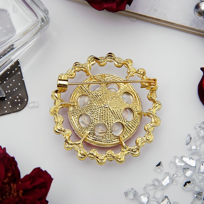 Брошь "Круг", цвет красно-белый в золоте